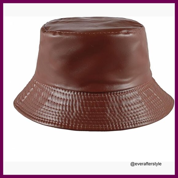 Reversible PU Leather Bucket Hat Fishing Cap Adjustable Unisex main image 4